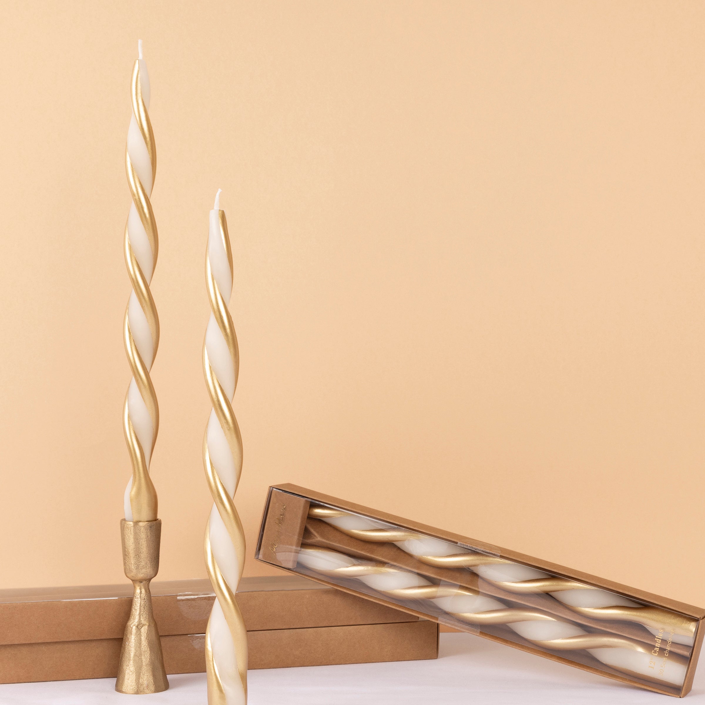 Gold Stripe Twist Candles, Set of 2